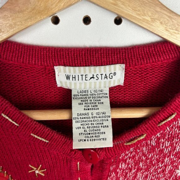 Vintage Christmas Holiday Cardigan Sweater Women's Large Red Button Grandma 90s - Picture 5 of 6